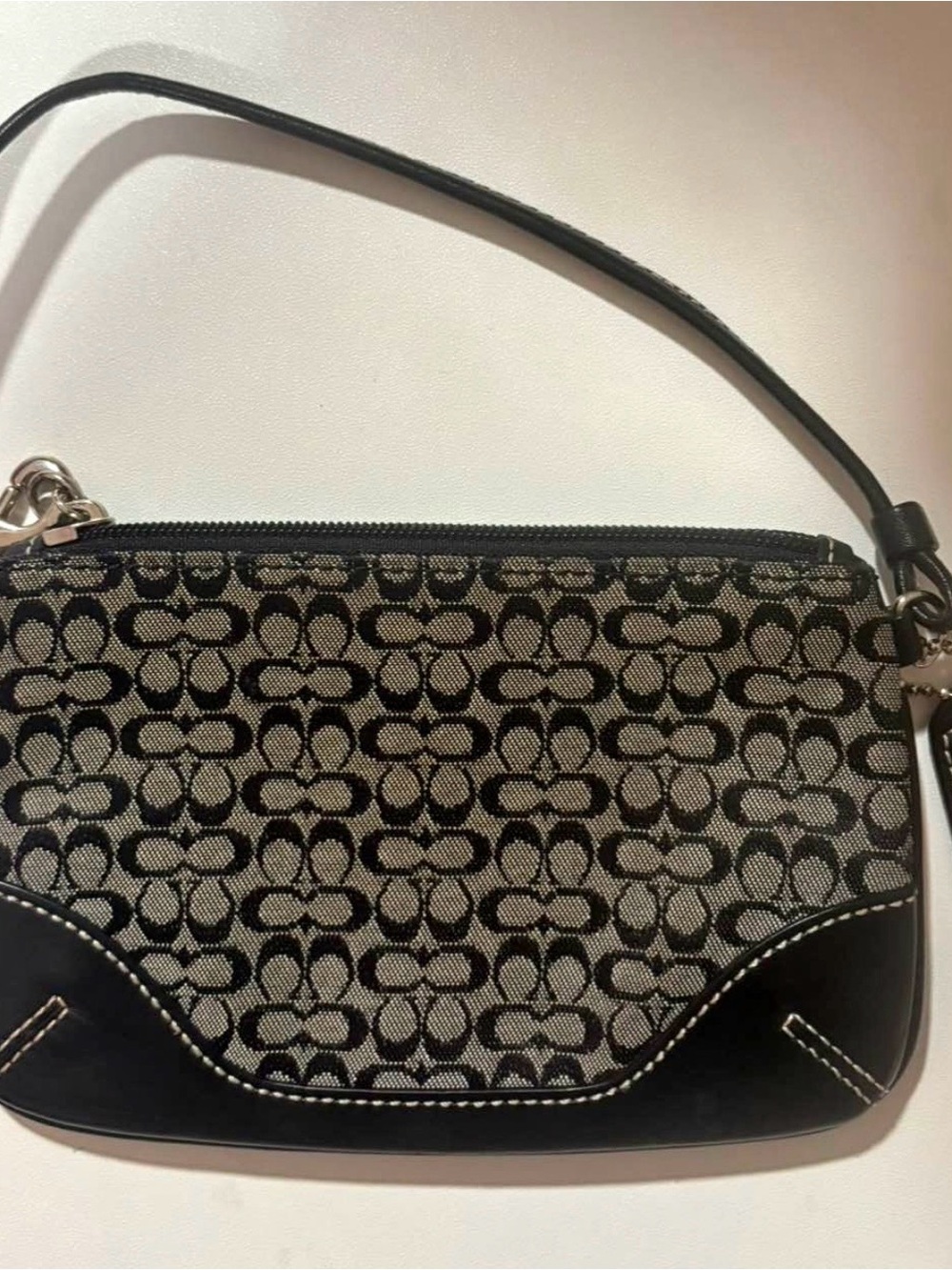 Coach Black and Khaki Signature Wristlet